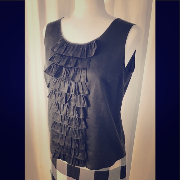 TALBOTS Black Shell with Ruffle Embelishment - Picture 2 of 8